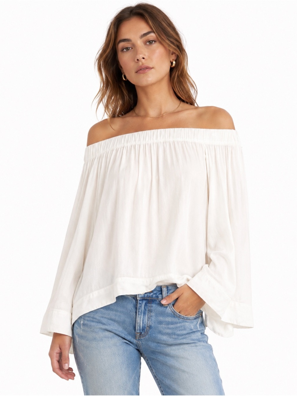 Revolve ONE TEASPOON Boy Bowie Off The Shoulder Flare Sleeve Top - White